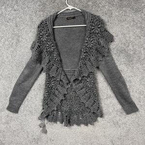 John Fashion Cardigan Sweater M Crochet Floral Boho Tassels Fairycore Mori Kei